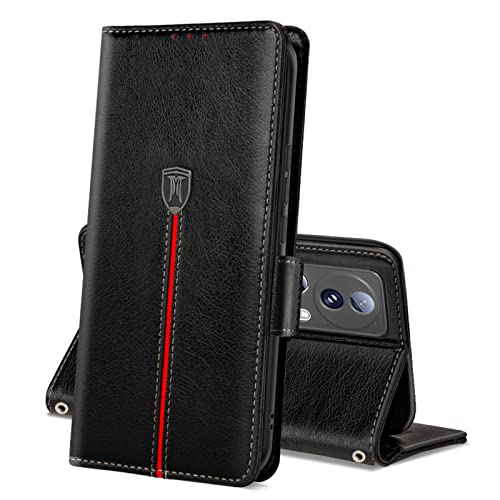 MAMA MOUTH Xiaomi 13 Lite Hülle, Magnet Leder Kartenfach Handyhülle, Klappbar Wallet Tasche Xiaomi 13 Lite Schutzhülle, Flip TPU Bumper Silikon Book Cover, Stoßfeste Case für Xiaomi 13 Lite Schwarz von MAMA MOUTH