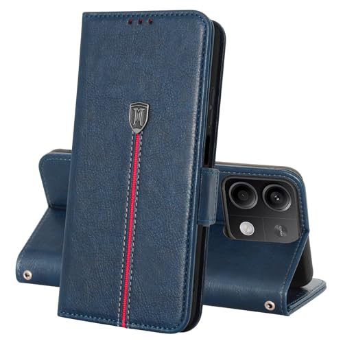 MAMA MOUTH Xiaomi Redmi Note 13 5G Hülle, Magnet Leder Kartenfach Handyhülle, Klappbar Wallet Tasche Schutzhülle, Flip TPU Bumper Silikon Book Cover, Stoßfeste Case für Redmi Note 13 Blau von MAMA MOUTH