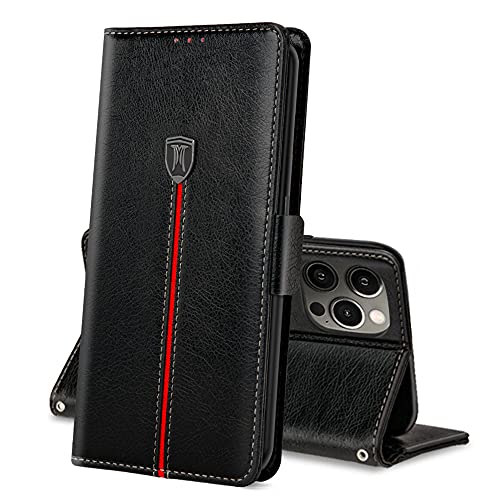 MAMA MOUTH Hülle für iPhone 12 Pro Max, Magnet Ledertasche Handyhülle, Klapp Leder Kartenfächer Schutzhülle, Flip Slim TPU Bumper Silikon Bookcase, Stoßfeste Cover für iPhone 12 Pro Max Schwarz von MAMA MOUTH