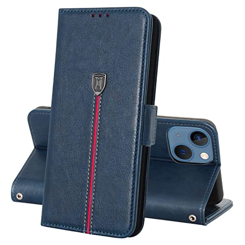 MAMA MOUTH iPhone 13 Hülle, Magnet Ledertasche Handyhülle, Klappbar Leder Kartenfächer iPhone 13 Schutzhülle, Flip Slim TPU Bumper Silikon Bookcase, Stoßfeste Stand Cover für iPhone 13 Blau von MAMA MOUTH