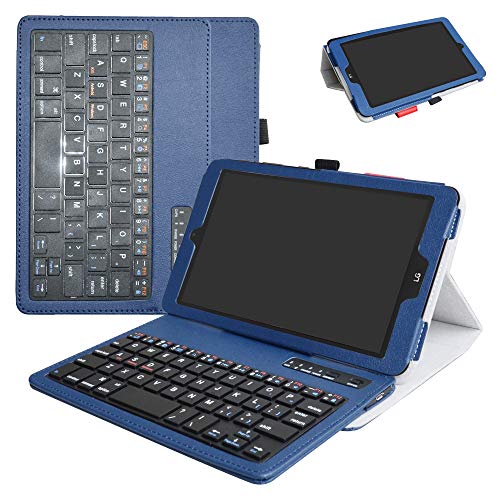Mama Mouth Slim Stand PU Leder Cover mit Kappe, Bluetooth-Tastatur, demontierbar für 20,3 cm LG G Pad X II 8.0 Plus T-Mobile V530 Android 7.0 Tablet blau dunkelblau von MAMA MOUTH