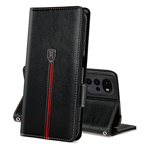 Moto E32 / Moto E32s / Moto G22 Hülle, Magnet Leder Kartenfach Handyhülle, Klappbar Wallet Tasche Schutzhülle, Flip TPU Bumper Silikon Book Cover, Stoßfeste Case für Moto E32 / E32s / G22 Schwarz von MAMA MOUTH