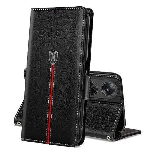 Oppo A98 5G Hülle, Magnet Leder Kartenfach Handyhülle, Klappbar Wallet Tasche Oppo A98 Schutzhülle, Flip TPU Bumper Silikon Book Cover, Stoßfeste Case für Oppo A98 Schwarz von MAMA MOUTH