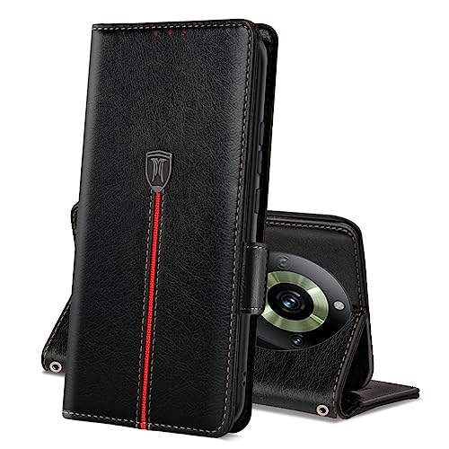 Realme 11 Pro / Realme 11 Pro+ 5G Hülle, Magnet Leder Kartenfach Handyhülle, Klappbar Wallet Tasche Schutzhülle, Flip TPU Bumper Silikon Cover, Stoßfeste Case für Realme 11 Pro / Pro Plus 5G Schwarz von MAMA MOUTH