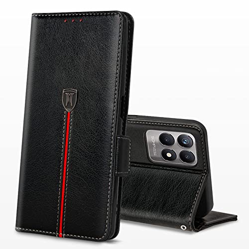 MAMA MOUTH Hülle für Realme 8i, Magnet Leder Kartenfach Handyhülle, Klappbar Wallet Tasche Realme 8i Schutzhülle, Flip TPU Bumper Silikon Cover, Case für Realme 8i Schwarz von MAMA MOUTH