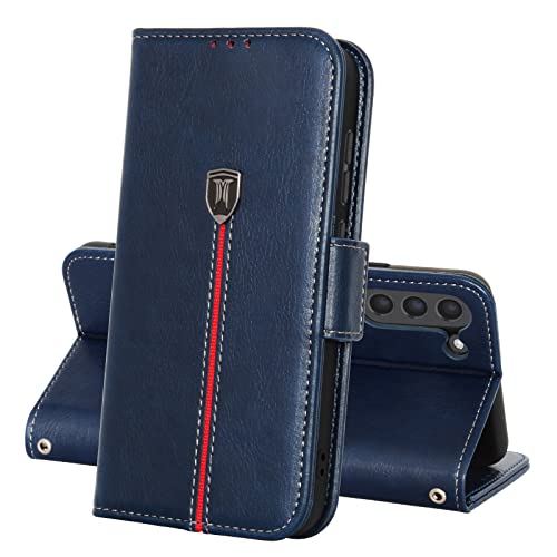 Samsung Galaxy S21 FE 5G Hülle, Magnet Leder Kartenfach Handyhülle, Klappbar Wallet Tasche S21 FE 5G Schutzhülle, Flip TPU Bumper Silikon Book Cover, Stoßfeste Case für Samsung S21 FE 5G Blau von MAMA MOUTH