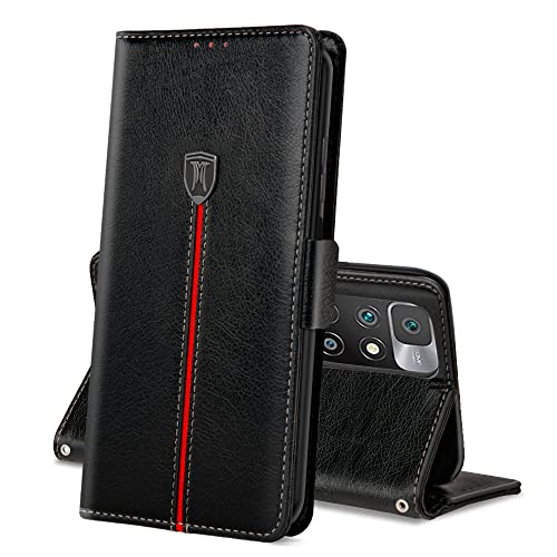 Xiaomi Poco M4 Pro 5G / Redmi Note 11S 5G Hülle, Magnet Leder Kartenfach Handyhülle, Klappbar Wallet Tasche Schutzhülle, Flip TPU Bumper Book Cover, Case für Poco M4 Pro 5G/Redmi Note 11S 5G Schwarz von MAMA MOUTH