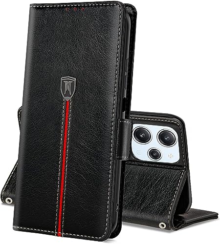 Xiaomi Redmi 12 / Redmi 12 5G Hülle, Magnet Leder Kartenfach Handyhülle, Klappbar Wallet Tasche Redmi 12 Schutzhülle, Flip TPU Bumper Silikon Book Cover, Stoßfeste Case für Redmi 12 5G Schwarz von MAMA MOUTH