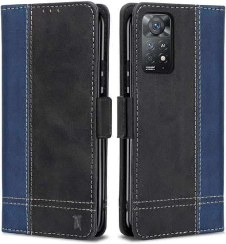 Xiaomi Redmi Note 11 Pro 5G/4G Hülle, Magnet Ledertasche Handyhülle, Klapp Leder Kartenfächer Redmi Note 11 Pro Schutzhülle, Flip Slim TPU Bumper Silikon Book Case,Stoßfeste Wallet Cover Blau Schwarz von MAMA MOUTH