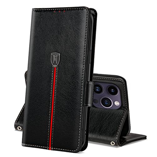 iPhone 14 Pro Max Hülle, Magnet Leder Kartenfach Handyhülle, Klappbar Wallet Tasche iPhone 14 Pro Max Schutzhülle, Flip TPU Bumper Silikon Book Cover, Stoßfeste Case für iPhone 14 Pro Max Schwarz von MAMA MOUTH