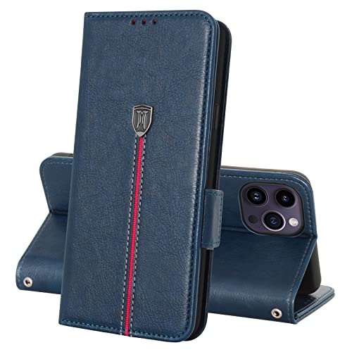 iPhone 14 Pro Max Hülle, Magnet Leder Kartenfach Handyhülle, Klappbar Wallet Tasche iPhone 14 Pro Max Schutzhülle, Flip TPU Bumper Silikon Book Cover, Stoßfeste Case für iPhone 14 Pro Max Blau von MAMA MOUTH