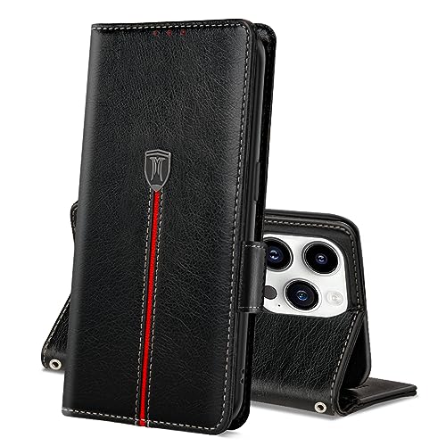 iPhone 15 Pro Max Hülle, Magnet Leder Kartenfach Handyhülle, Klappbar Wallet Tasche iPhone 15 Pro Max Schutzhülle, Flip TPU Bumper Silikon Book Cover, Stoßfeste Case für iPhone 15 Pro Max Schwarz von MAMA MOUTH