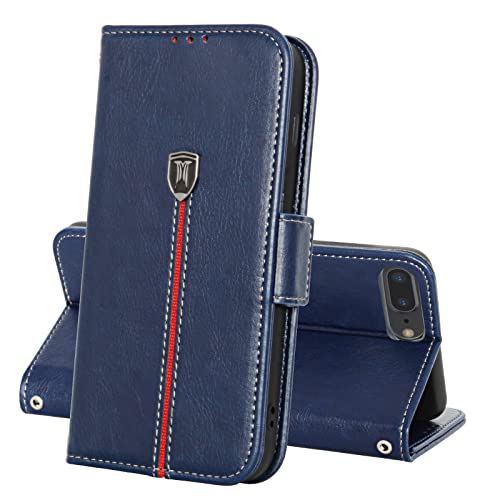 iPhone 8 Plus / 7 Plus / 6 Plus Hülle, Magnet Ledertasche Handyhülle, Klapp Leder Kartenfächer Schutzhülle, Flip TPU Bumper Case, Stoßfeste Cover für iPhone 8 Plus / 7 Plus / 6s Plus / 6 Plus Blu von MAMA MOUTH