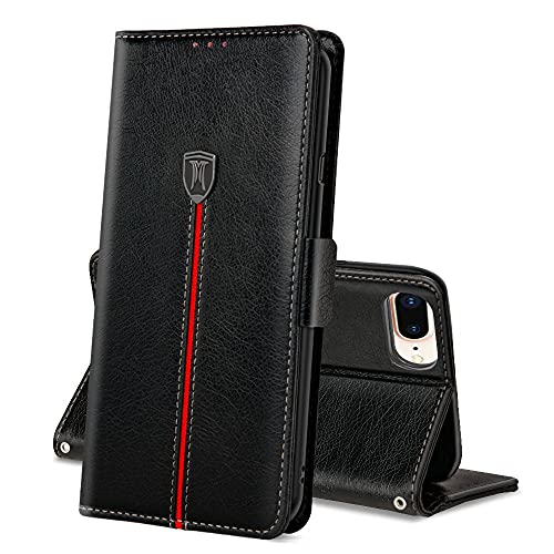 iPhone 8 Plus / 7 Plus Hülle, iPhone 6s Plus / 6 Plus Hülle, Magnet Leder Tasche Handyhülle, Flip Klapp Kartenfächer Schutzhülle, Stoßfeste Cover für iPhone 8 Plus/7 Plus/6s Plus/6 Plus Schwarz von MAMA MOUTH