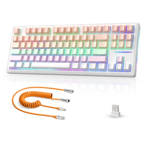 K87 TKL Hot Swappable Wireless Mechanische Gaming-Tastatur mit Custom Coiled USB C Kabel Triple Mode 2,4 GHz/Bluetooth 5.0/kabelgebunden rote Schalter 20 RGB Hintergrundbeleuchtung 3000 mAh-Gelbgrau von MAMBASNAKE