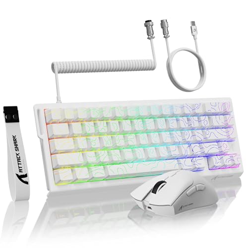 MAMBASNAKE ATTACK SHARK X68 HE Rapid Trigger-Tastatur & R1-Maus & 8KHz-Spiralkabel Kombinationen, 0,01 mm RT-Genauigkeit, 8KHz Wired Magnetische Tastatur, R1 Kabellose Gaming-Maus, für PC/Mac–Weiße von MAMBASNAKE