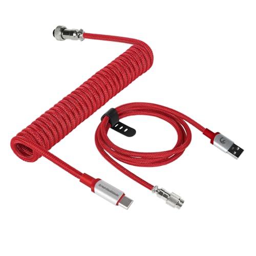 MAMBASNAKE C01Pro Spiral Tastaturkabel, Coiled USB C Kabel für Gaming-Tastatur, Nylon Geflochtenes Kabel, Typ C bis USB A, USB C Cable für Mechanical Keyboard, Abnehmbare Luftfahrtanschluss - Rot von MAMBASNAKE