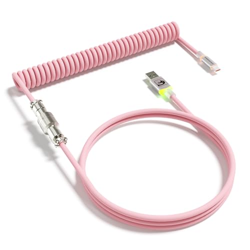 MAMBASNAKE C01ULTRA Spirale Tastatur Kabel, Typ C zu USB A Mit Abnehmbarem Metall Aviator, RGB Interface Beleuchtung, Spirale Tastatur Kabel USB C, 8KHz Rücklaufrate für PC Gaming Tastatur-Rosa MAMBASNAKE C01ULTRA Spirale Tastatur Kabel, Typ C zu USB A Mit Abnehmbarem Metall Aviator, RGB Interface Beleuchtung, Spirale Tastatur Kabel USB C, 8KHz Rücklaufrate für PC Gaming Tastatur-Rosa von MAMBASNAKE