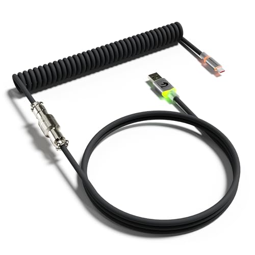 MAMBASNAKE C01ULTRA Spirale Tastatur Kabel, Typ C zu USB A Mit Abnehmbarem Metall Aviator, RGB Interface Beleuchtung, Spirale Tastatur Kabel USB C, 8KHz Rücklaufrate für PC Gaming Tastatur-Schwarz MAMBASNAKE C01ULTRA Spirale Tastatur Kabel, Typ C zu USB A Mit Abnehmbarem Metall Aviator, RGB Interface Beleuchtung, Spirale Tastatur Kabel USB C, 8KHz Rücklaufrate für PC Gaming Tastatur-Schwarz von MAMBASNAKE