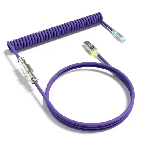 MAMBASNAKE C01ULTRA Spirale Tastatur Kabel, Typ C zu USB A Mit Abnehmbarem Metall Aviator, RGB Interface Beleuchtung, Spirale Tastatur Kabel USB C, 8KHz Rücklaufrate für PC Gaming Tastatur-Violett von MAMBASNAKE