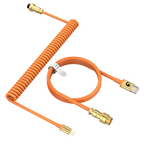 MAMBASNAKE C02 Spiral Tastaturkabel, Custom USB-C Kabel für Mechanische Tastatur, TPU Coiled Cable für Gaming-Tastatur, Typ-C zu USB-A, Abnehmbarer Gold Luftfahrtstecker für Tablet/Smartphone- Orange von MAMBASNAKE