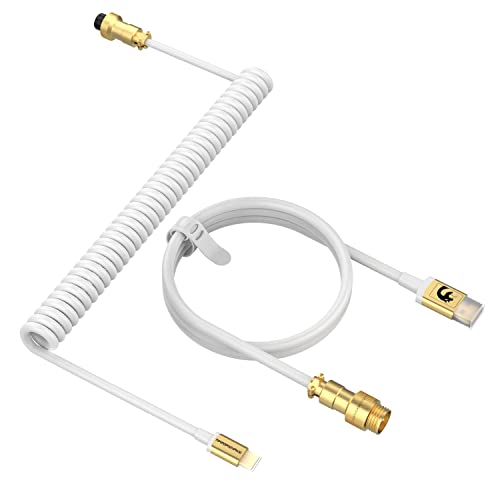 MAMBASNAKE C02 Spiral Tastaturkabel, Pro Custom USB-C Kabel für Mechanische Tastatur, TPU Coiled Cable für Gaming-Tastatur, Typ-C zu USB-A, Abnehmbarer Gold Luftfahrtstecker für Tablet/Smartphone-Weiß von MAMBASNAKE