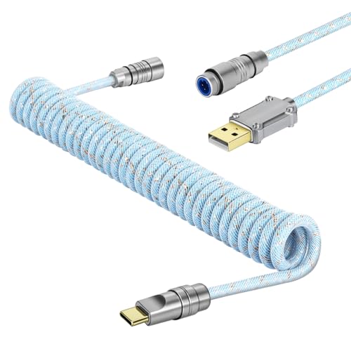 MAMBASNAKE C05 Custom Coiled Aviator USB C-Kabel für Gaming-Tastatur, Braided Nylon, USB-A auf USB-C, Double-Sleeved Spiral Mechanical Tastaturkabel, Abnehmbarem CNC Luftfahrtstecker, 4,92Ft - Blau MAMBASNAKE C05 Custom Coiled Aviator USB C-Kabel für Gaming-Tastatur, Braided Nylon, USB-A auf USB-C, Double-Sleeved Spiral Mechanical Tastaturkabel, Abnehmbarem CNC Luftfahrtstecker, 4,92Ft - Blau von MAMBASNAKE