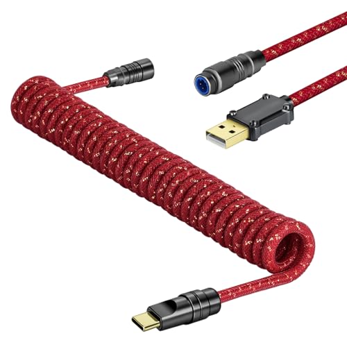 MAMBASNAKE C05 Custom Coiled Aviator USB C-Kabel für Gaming-Tastatur, Braided Nylon, USB-A auf USB-C, Double-Sleeved Spiral Mechanical Tastaturkabel, Abnehmbarem CNC Luftfahrtstecker, 4,92Ft - Rot MAMBASNAKE C05 Custom Coiled Aviator USB C-Kabel für Gaming-Tastatur, Braided Nylon, USB-A auf USB-C, Double-Sleeved Spiral Mechanical Tastaturkabel, Abnehmbarem CNC Luftfahrtstecker, 4,92Ft - Rot von MAMBASNAKE