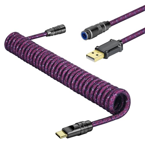 MAMBASNAKE C05 Custom Coiled Aviator USB C-Kabel für Gaming-Tastatur, Braided Nylon, USB-A auf USB-C, Double-Sleeved Spiral Mechanical Tastaturkabel, Abnehmbarem CNC Luftfahrtstecker, 4,92Ft - RoseRed von MAMBASNAKE