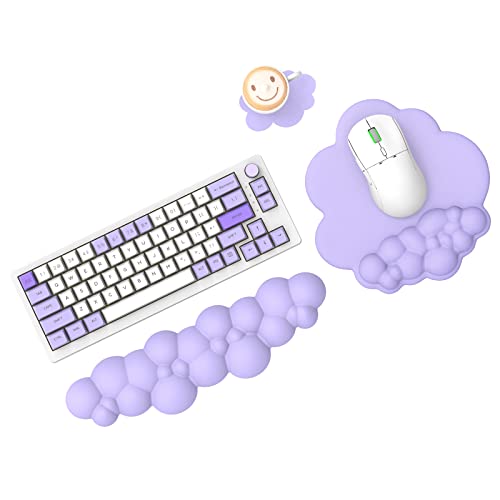 MAMBASNAKE Cloud-Mauspad und Tastatur-Handgelenkauflage-Set mit Untersetzer, bequemes Memory-Schaum-Handgelenkkissen-Set mit rutschfester Unterseite, ergonomisches einfaches Tippen-Lila von MAMBASNAKE