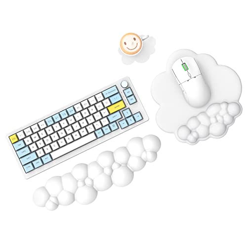 MAMBASNAKE Cloud-Mauspad und Tastatur-Handgelenkauflage-Set mit Untersetzer, bequemes Memory-Schaum-Handgelenkkissen-Set mit rutschfester Unterseite, ergonomisches einfaches Tippen – weiß von MAMBASNAKE