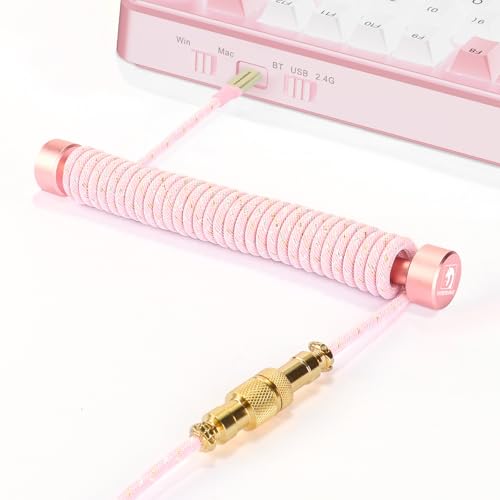 MAMBASNAKE Custom Coiled Keyboard Cable und Aviator Cable Winder Set - Aviator Cable Fixed Rod Metall Weight Bar + Braided USB-C-Kabel mit 24K Gold Aviation Connector von Gaming-Tastaturen – Rosa MAMBASNAKE Custom Coiled Keyboard Cable und Aviator Cable Winder Set - Aviator Cable Fixed Rod Metall Weight Bar + Braided USB-C-Kabel mit 24K Gold Aviation Connector von Gaming-Tastaturen – Rosa von MAMBASNAKE