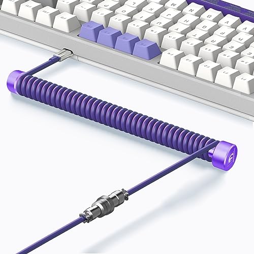 MAMBASNAKE Custom Spiral Tastaturkabel und Aviator Cable Winder Set – Aviator Cable Fixed Rod Metall Gewichtsstange + Spiral USB-C-Kabel mit Abnehmbar Luftfahrtstecker von Gaming-Tastaturen – Lila von MAMBASNAKE