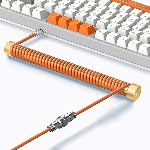 MAMBASNAKE Custom Spiral Tastaturkabel und Aviator Cable Winder Set – Aviator Cable Fixed Rod Metall Gewichtsstange + Spiral USB-C-Kabel mit Abnehmbar Luftfahrtstecker von Gaming-Tastaturen-Orange von MAMBASNAKE