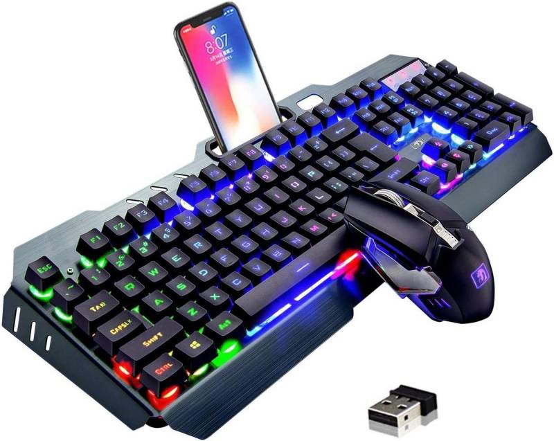 MAMBASNAKE Gaming 2,4 G wiederaufladbare 3800 mAh große Kapazität Tastatur- und Maus-Set, Mit GamingTastatur 2400DPI 7-Farben-AtmungsHintergrundbeleuchtete Maus von MAMBASNAKE