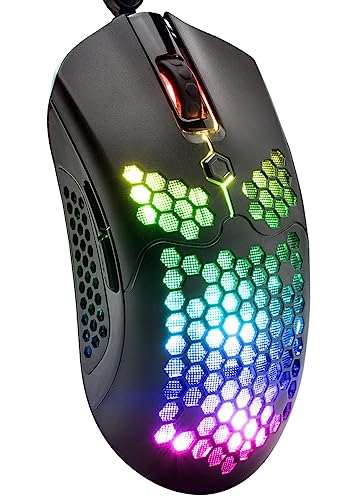 MAMBASNAKE Kabelgebundene leichte Gaming-Maus 65G, 26 RGB-beleuchtete USB-Gaming-Mäuse und 7 programmierbare Tasten, 12000 DPI, mit ultraleichter Honeycomb Shell Modell O für PC-Spieler, Xbox, PS4 von MAMBASNAKE