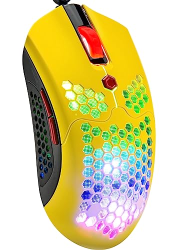 MAMBASNAKE Kabelgebundene leichte Gaming-Maus 65G, 26 RGB-beleuchtete USB-Gaming-Mäuse und 7 programmierbare Tasten, 12000 DPI, mit ultraleichter Honeycomb Shell Modell O für PC-Spieler, Xbox, PS4 von MAMBASNAKE