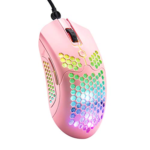 MAMBASNAKE Kabelgebundene leichte Gaming-Maus 65G, 26 RGB-beleuchtete USB-Gaming-Mäuse und 7 programmierbare Tasten, 12000 DPI, mit ultraleichter Honeycomb Shell Modell O für PC-Spieler, Xbox, PS4 von MAMBASNAKE