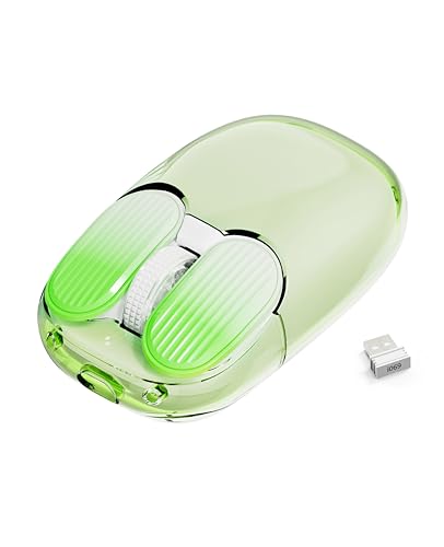 MAMBASNAKE Kabellose Maus,2.4GHz mit Mini-Empfänger,niedliche leise kabellose Maus,transparente Hülle,7 RGB-Licht,1600 DPI optisches Tracking,tragbare 400mAh wiederaufladbare geräuschlose Mäuse(grün) von MAMBASNAKE