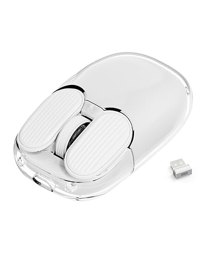 MAMBASNAKE Kabellose Maus,2.4GHz mit Mini-Empfänger,niedliche leise kabellose Maus,transparente Hülle,7 RGB-Licht,1600 DPI optisches Tracking,tragbare 400mAh wiederaufladbare geräuschlose Mäuse (weiß) von MAMBASNAKE