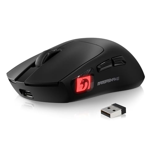 MAMBASNAKE M4 Superlight Kabellose Gaming-Maus, 24000 DPI, 53g Ultraleicht Mouse, PixArt PAW3311, RGB Logo, 400mAh Akku, 2.4G/Bluetooth/Kabelgebundene, for PC/Mac, Schwarz MAMBASNAKE M4 Superlight Kabellose Gaming-Maus, 24000 DPI, 53g Ultraleicht Mouse, PixArt PAW3311, RGB Logo, 400mAh Akku, 2.4G/Bluetooth/Kabelgebundene, for PC/Mac, Schwarz von MAMBASNAKE