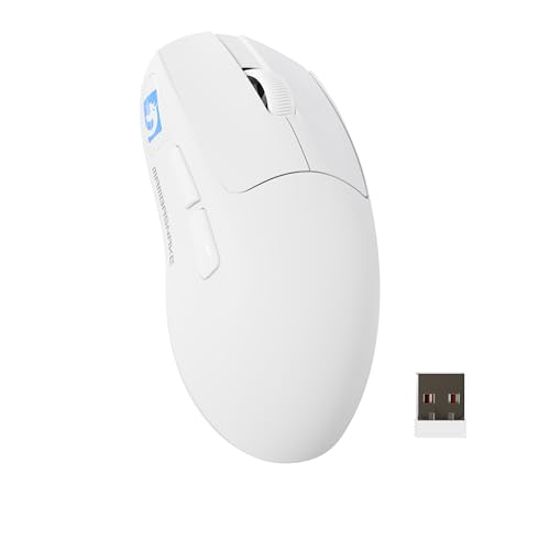 MAMBASNAKE M4 Superlight Kabellose Gaming-Maus, 24000 DPI, 53g Ultraleicht Mouse, PixArt PAW3311, RGB Logo, 400mAh Akku, 2.4G/Bluetooth/Kabelgebundene, for PC/Mac, Weiß MAMBASNAKE M4 Superlight Kabellose Gaming-Maus, 24000 DPI, 53g Ultraleicht Mouse, PixArt PAW3311, RGB Logo, 400mAh Akku, 2.4G/Bluetooth/Kabelgebundene, for PC/Mac, Weiß von MAMBASNAKE