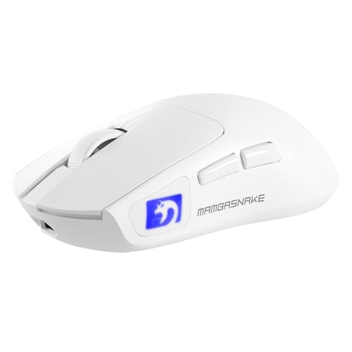 MAMBASNAKE M4 Ultra-Leichte Kabellose Gaming-Maus, 53g, PAW3311 Sensor, 24000 DPI, Tri-Mode Bluetooth/2.4G/Kabel, RGB-Beleuchtung, 400mAh Akku, 20M Klicks, für Gaming/Arbeit (Weiß) von MAMBASNAKE
