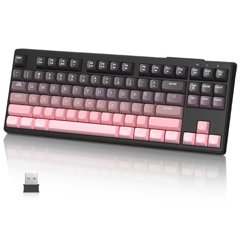 MAMBASNAKE M87 TKL 87 Tasten – Kabellose Gaming-Tastatur mit Dual-Modus, Bluetooth/2,4 GHz, 4000-mAh-Akku, Membrantastatur mit Regenbogen-Hintergrundbeleuchtung Pink von MAMBASNAKE