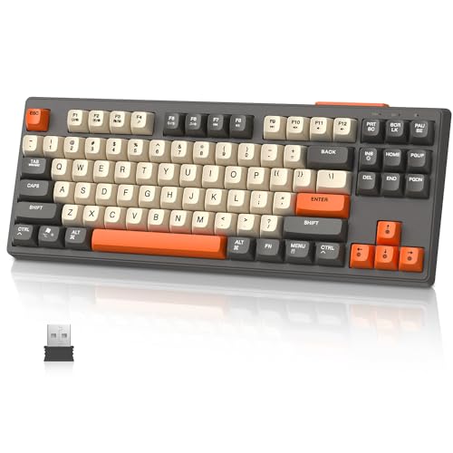 MAMBASNAKE M87 TKL– Dual-Mode-Wireless-Gaming-Tastatur, Bluetooth/2,4 GHz, PBT-Kugeltastenkappe, 4000-mAh-Akku, gemischte Regenbogen-Hintergrundbeleuchtungstastatur mit mechanischem Feeling-Glimmer von MAMBASNAKE