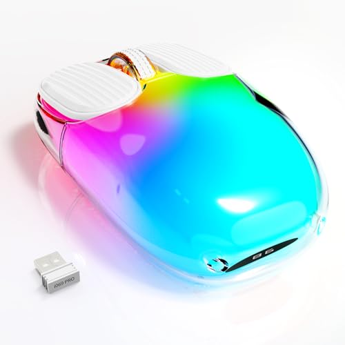 MAMBASNAKE Mini Wireless Bluetooth Gaming Maus, süße leise kabellose Maus mit Power Display, transparenter, 7 RGB Leuchten, 1600DPI optisches Tracking, tragbare wiederaufladbare 600mAh Mäuse (weiß) von MAMBASNAKE