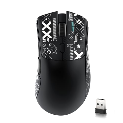 MAMBASNAKE R1 59 g leichte kabellose Tri-Mode-Gaming-Maus mit Anti-Rutsch-Aufklebern,2,4 GHz/Bluetooth/kabelgebundener Konnektivität,5 programmierbare Tasten,6 einstellbare DPI bis zu 18000–Schwarz von MAMBASNAKE