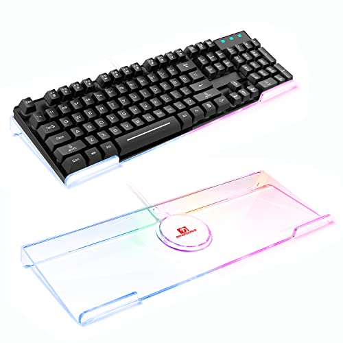 MAMBASNAKE Tilted PC Keyboard-Ständer, Keyboard Riser Holder Ergonomischer Computer Tastaturhalter für 90% 100% Full Size Tastatur, 366 RGB Backlit Klares Acryl Tastaturablage für Gaming und Tippen von MAMBASNAKE