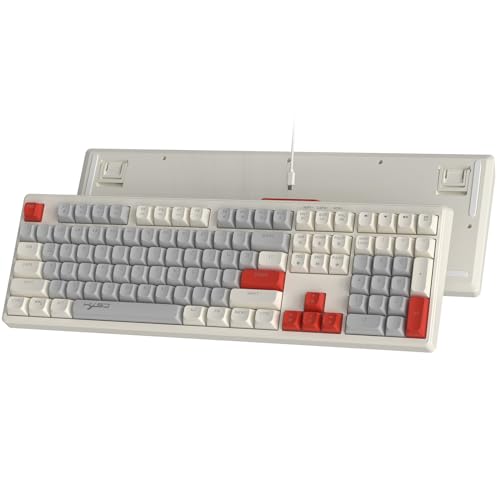 MAMBASNAKE V300 108-Tasten-Gaming-Tastatur mit Kabel, gemischte Farbmembrantastatur mit RGB-Hintergrundbeleuchtung, Tastatur in voller Größe mit Multimedia-Tasten, US Layout – Grau-Rot von MAMBASNAKE