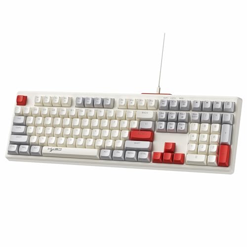 MAMBASNAKE V300 108-Tasten-Gaming-Tastatur mit Kabel, gemischte Farbmembrantastatur mit RGB-Hintergrundbeleuchtung, Tastatur in voller Größe mit Multimedia-Tasten, US Layout – Grau-Rot von MAMBASNAKE